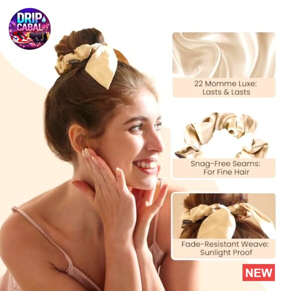 Mulberry Silk Hair Ties 3-Pack No Damage Bunny Ear Scrunchies Women Girls